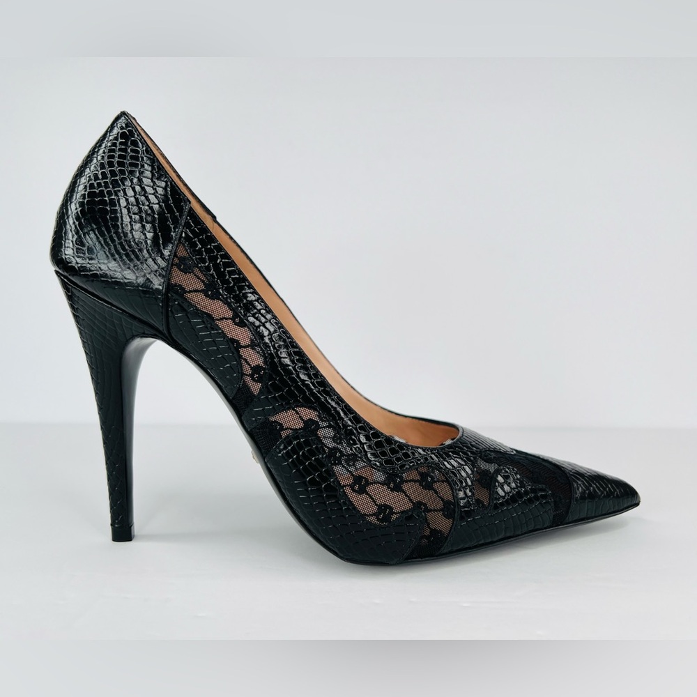 Gucci Python Embossed Leather & Mesh GG Rhombus Heel Pumps Size EU 39.5
